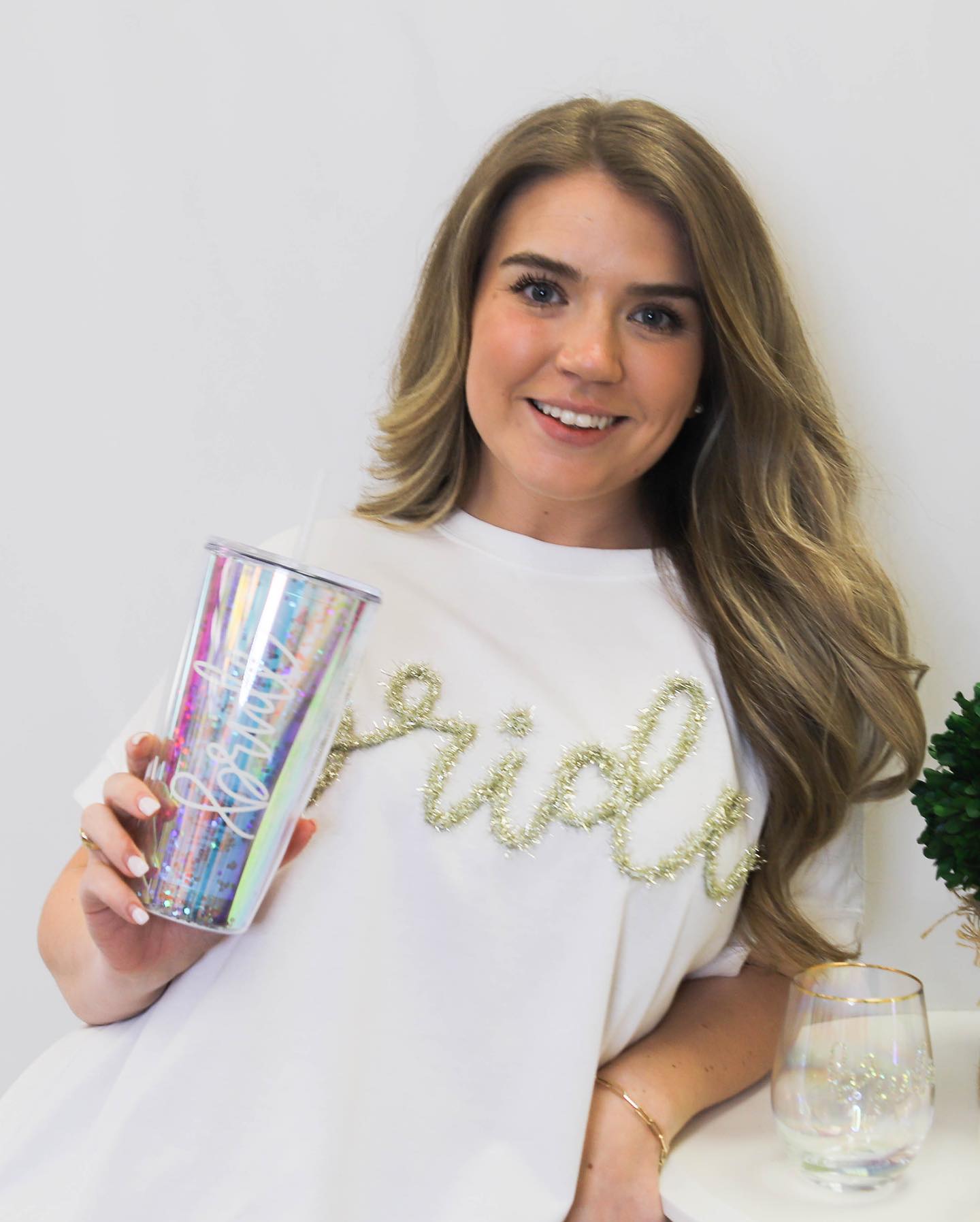 Glitter "Bride" Acrylic Tumbler w/Straw