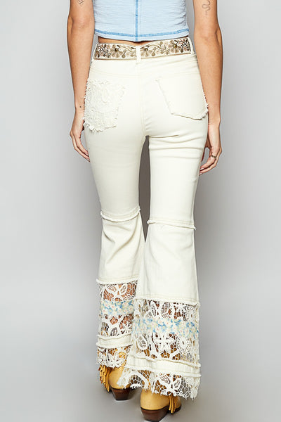 Cream Patch Flared Pants