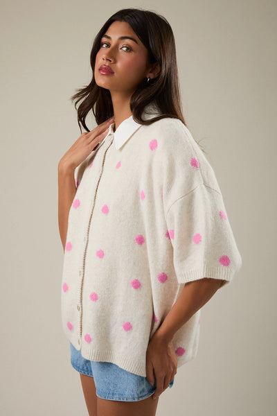 Pink Sugar Dot Sweater Cardigan