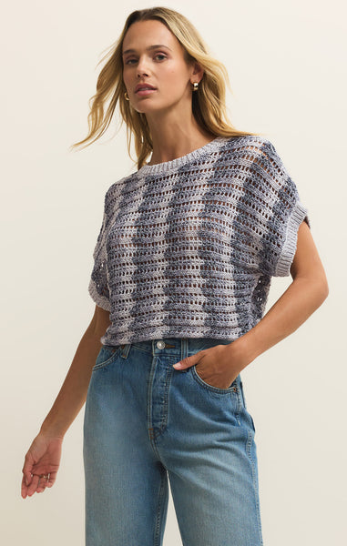 Z Supply Calypso Blue Indigo Ballast Crochet Stripe Top