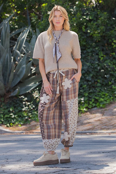 Plaid And Floral Patched Pant