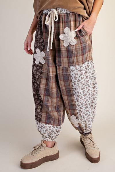 Plaid And Floral Patched Pant