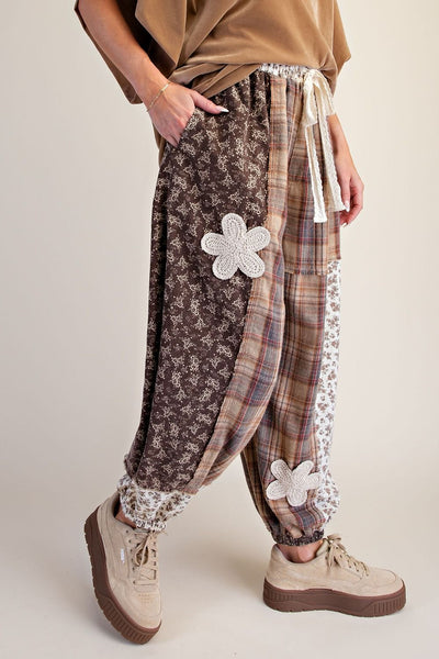Plaid And Floral Patched Pant