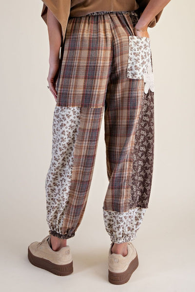 Plaid And Floral Patched Pant