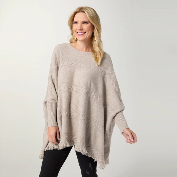 Luxe Cable Knit Boatneck Poncho by CoCo+Carmen
