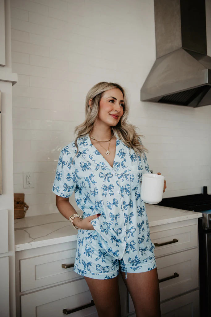 KATYDID Light Blue Toile Coquette Bows Lounge PJ Set