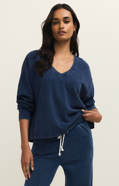 Z Supply Delphine Knit Denim Sweatshirt