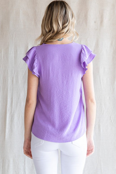 Solid Ruffled Cap sleeves Top