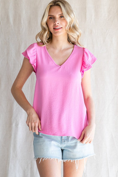 Solid Ruffled Cap sleeves Top