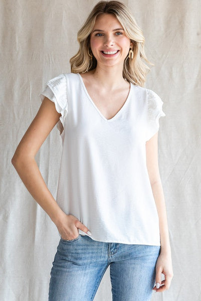 Solid Ruffled Cap sleeves Top