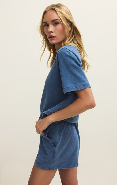 Z Supply Curran Knit Denim Sweatshirt Calypso Blue Indigo