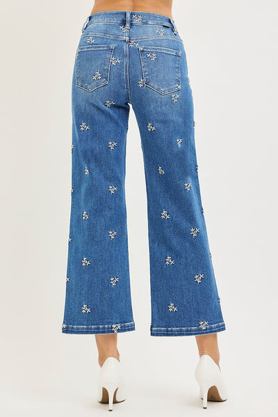 Risen TC HR Crop Wide Embroidered Jean