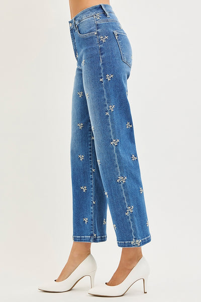 Risen TC HR Crop Wide Embroidered Jean