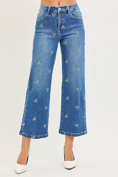 Risen TC HR Crop Wide Embroidered Jean