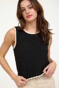 Contrast Trim Crochet Tank
