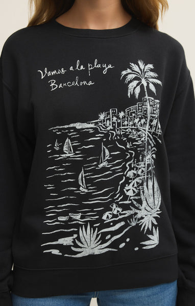 Z Supply La Playa Boyfriend Sweatshirt In Black Sand